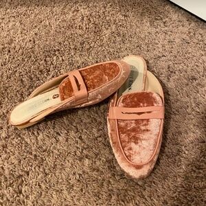 Hot Kiss pink crushed velvet penny loafer flats
